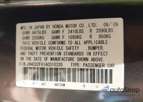 2010 Acura Tsx 2.4 z USA, uszkodzony, nr VIN JH4CU2F61AC010320